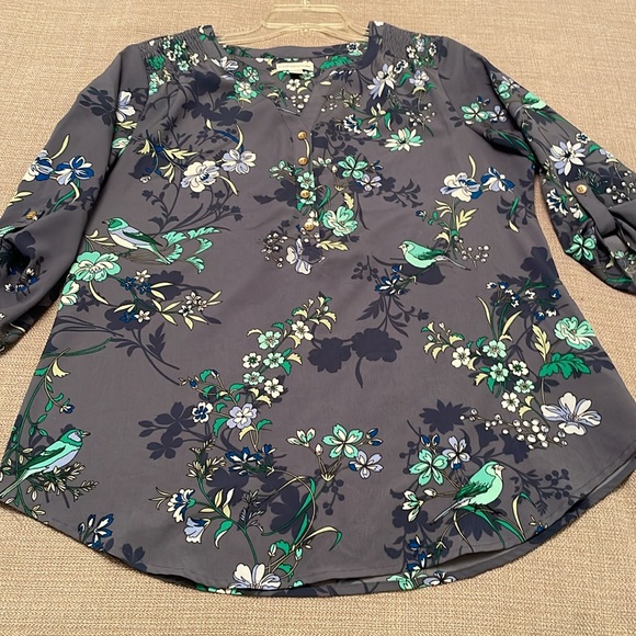 Croft & Barrow Floral Popover Top with Quarter Length Sleeves Medium - Picture 12 of 12